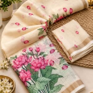 Premium floral design linen saree c14
